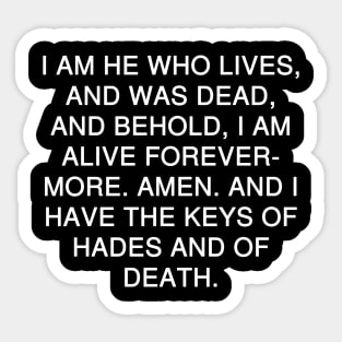 Revelation 1:18 Bible Verse Text (NKJV) Sticker